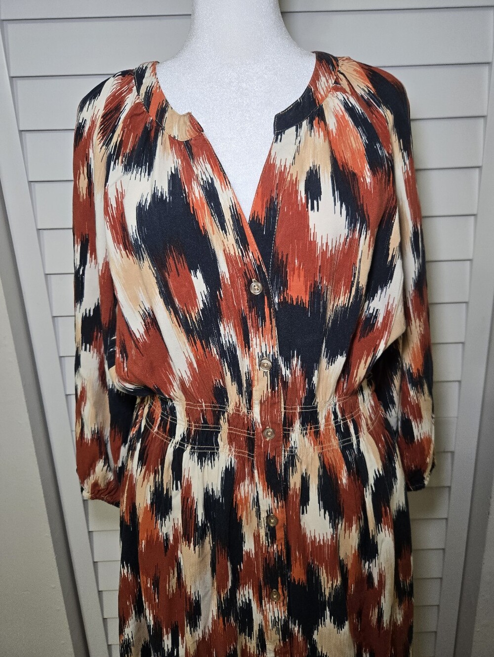 Harlow & Rose Rust Multi-Print Button-Front Midi Dress Size XL - Picture 3 of 11